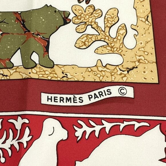 HERMES Carre 90 - Bordeaux Cream Multi Scarf 367-071325 - Picture 4 of 6